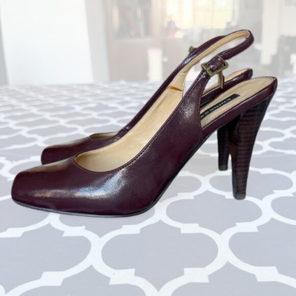 Chinese Laundry Burgundy Patent Slingback Heels | Size 8 | Square Toe - Picture 1 of 9